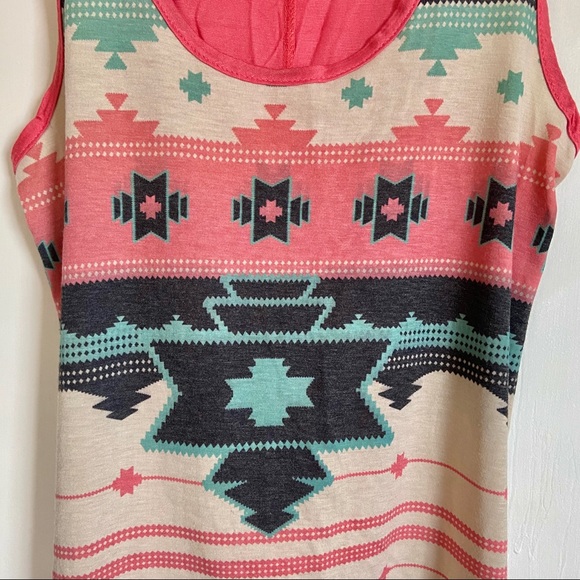 Edge Native Print Tank Top Women Small Pink Aqua - Picture 3 of 3